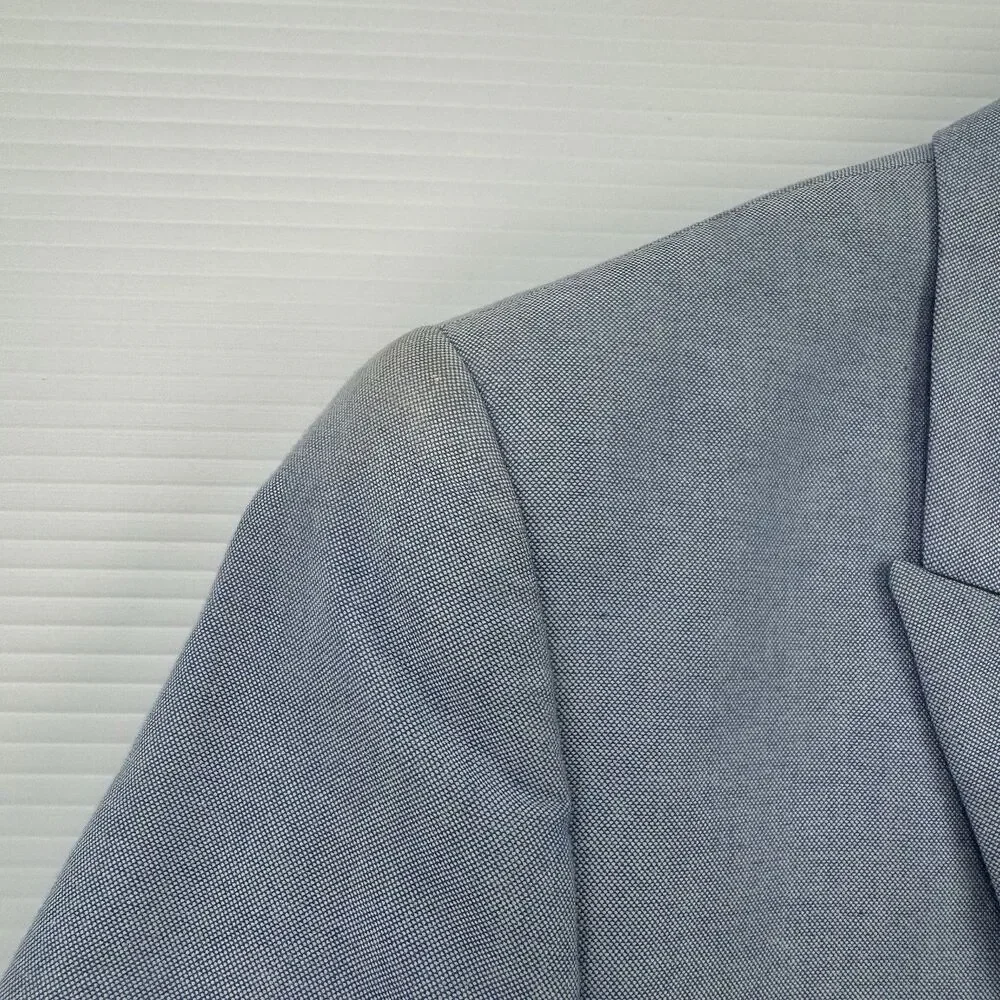 H&M 34R Light Blue Cotton Blazer Sport Coat Elbow Patches Slim Fit Jacket